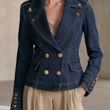 Women’s Dark Wash Denim Blazer With Gold Buttons
