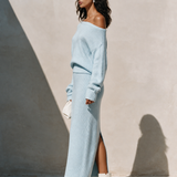 Women's Off-Shoulder Knit Wide-Leg Pant Set MDZ2877H2ZRK