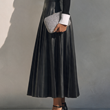 Women's High-Waisted Pleated Leather Skirt MDZ2153H1ZRK