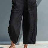 Women's Minimalist Linen Blend Button-up Stand-collar Sleeveless Loose Jumpsuit MDZ2725A5Y
