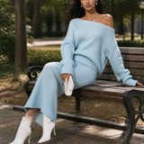 Women's Off-Shoulder Knit Wide-Leg Pant Set MDZ2877H2ZRK