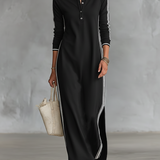 Women's Minimalist White-trimmed Button-down Collar Sweatshirt Maxi Dress MDA0958L0Y