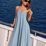 Women's Casual Blue Cotton-linen Sleeveless Camisole Maxi Dress MDZ1660F0LXY