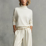 Women's Ivory Soft Knit Turtleneck with Oversized Silhouette & High Neck, Contemporary Effortless-Chic Style Top MDA1522K5I