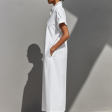 Women's White 100% Cotton Maxi Shirt Dress With Half-Zip Collar & Rolled Sleeves, Timeless Casual Everyday Dress MDZ0779E4LYL