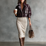 Women's Slim Fit Half Turtleneck V-Neck Long Sleeve Knitted Belted Midi Dress MDA1683I7Y