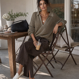 Women's Minimalist Pointelle Half-Zip Long-Sleeve Sweater MDZ2005G9WY