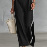 Women's Minimalist White-trimmed Button-down Collar Sweatshirt Maxi Dress MDA0958L0Y