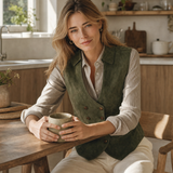 Women's Notched Lapel Double Breasted Olive Vest MDZ2805H2YZJ