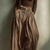 Women's Fashionable And Sexy Dark Brown Off-the-shoulder Long-sleeved Fitted Top MDA2980K0AN