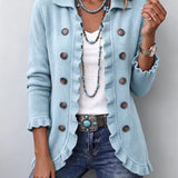 Cecilia | Powder Blue Ribbed Knit Ruffle Jacket