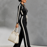 Women's Waist‑Tracked Sporty Striped Zip Collar Jumpsuit MDZ1256H1LYL