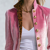 Exquisite Retro Leopard Print Color Blocking Stand-collar Single-breasted Velvet Jacket
