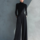 Women's Black Classic Knit Turtleneck Wide - Leg Jumpsuit MDA2133J5I