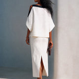Women's Linen-Blend Batwing-Sleeve Top And Midi Skirt Two-Piece Set