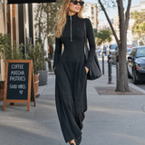 Women's Sports Cotton Blend Half-high Collar Zipper Loose Maxi Dress MDA3197G9Y