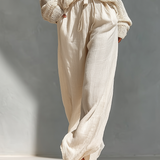Women’s Beige Linen-Blend High-Waisted Pocketed Wide-Leg Pants MDZ1228A6T