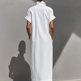 Women's White 100% Cotton Maxi Shirt Dress With Half-Zip Collar & Rolled Sleeves, Timeless Casual Everyday Dress MDZ0779E4LYL