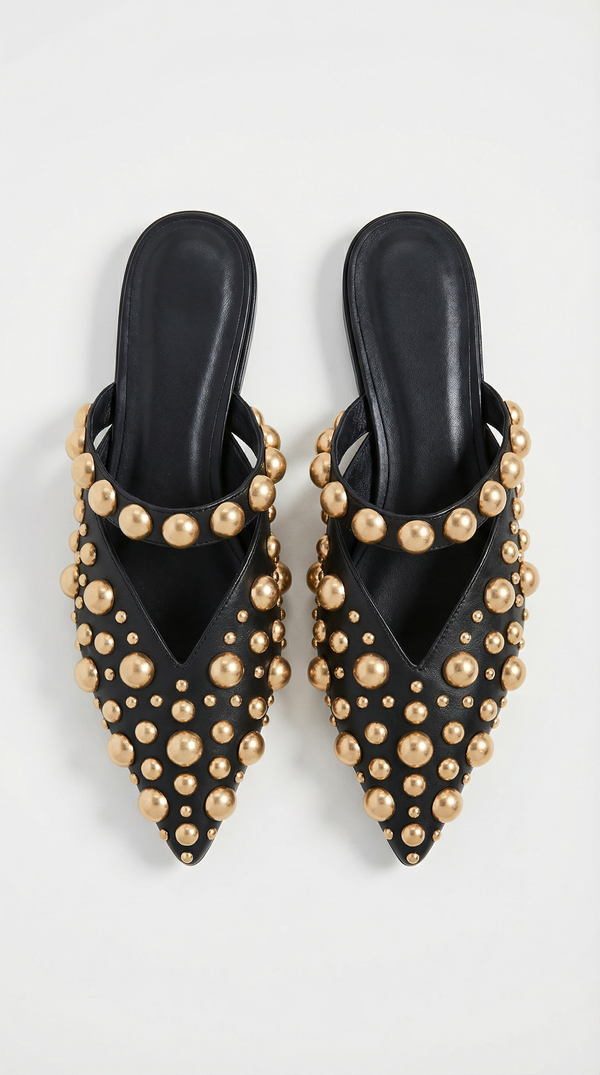 Elise - Black & Gold Extravagant Pointed Flats