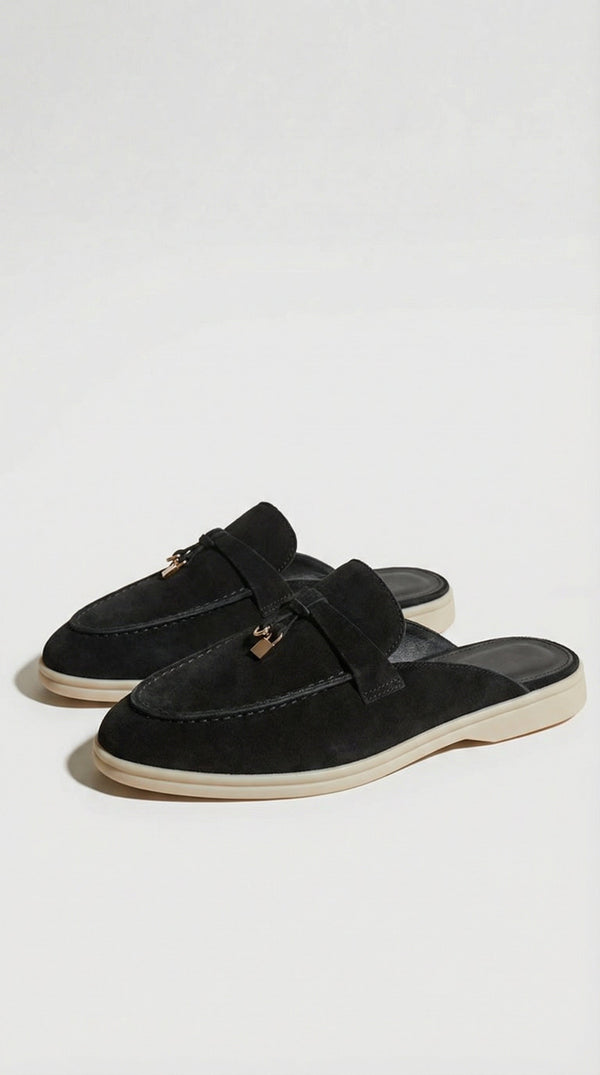Sora - Natural Leather Slip-On Mules Black