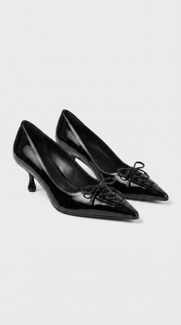 Namos - Lace-Up Pointed-Toe Kitten Heel Black