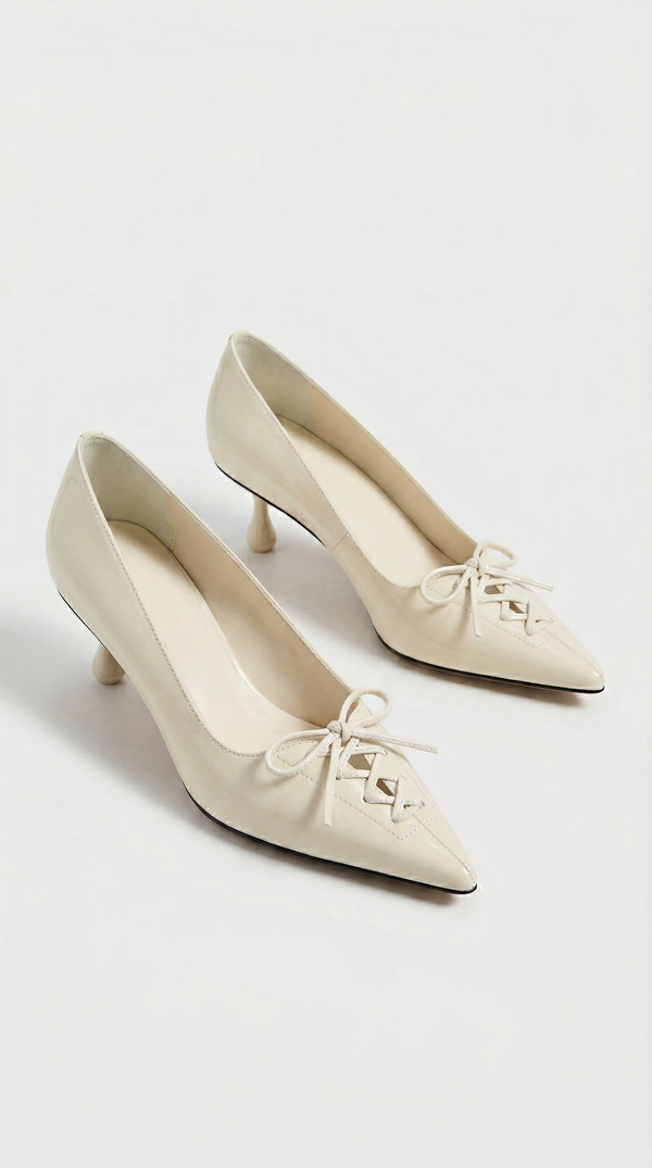 Namos - Lace-Up Pointed-Toe Kitten Heel White