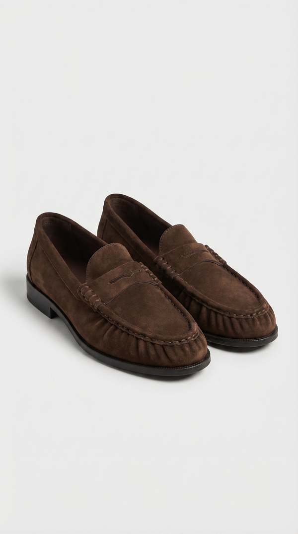 Costas - Ruched Leather & Suede Penny Loafer Brown