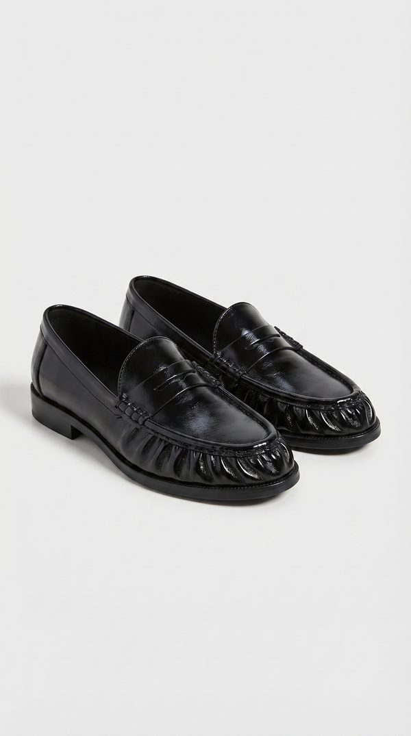Costas - Ruched Leather & Suede Penny Loafer Black
