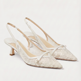 Camy - Lace-Paneled Pearl Slingback Kitten Heel White