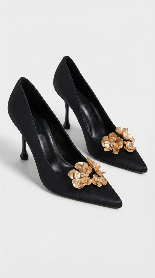 Alessa - 3D Floral-Embellished Satin Stiletto
