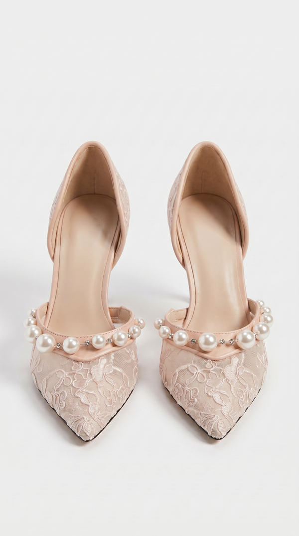 Astor - Pearl-Embellished Lace d'Orsay Pump Ivory