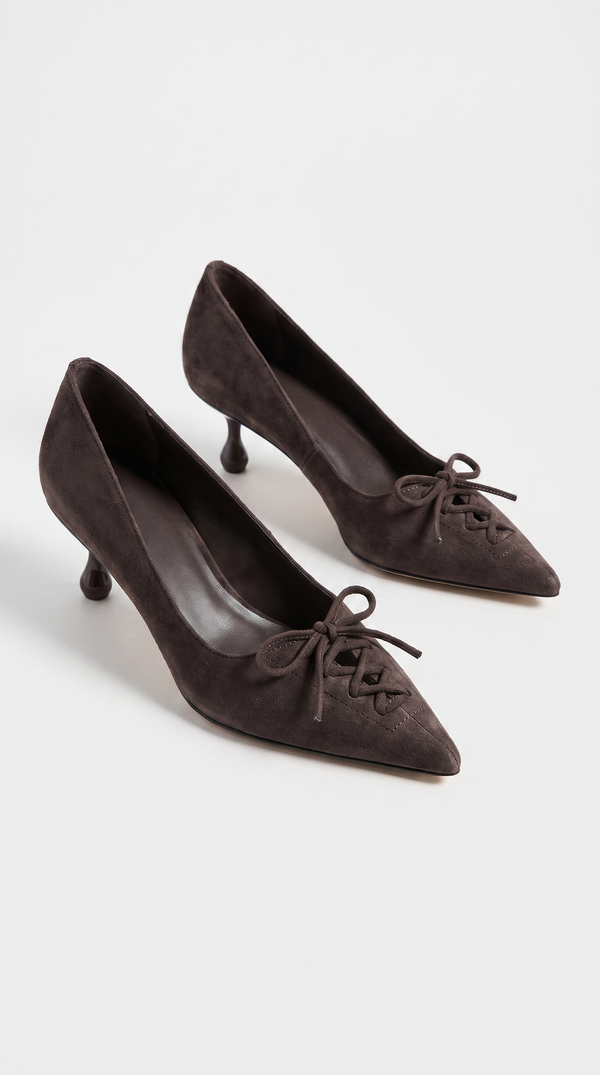 Namos - Lace-Up Pointed-Toe Kitten Heel Brown