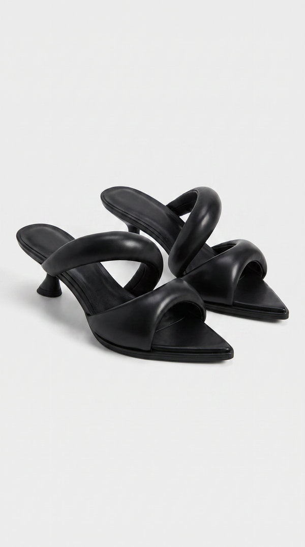 Vura - Padded Tubular Strap Pointed-Toe Mule Sandals Black