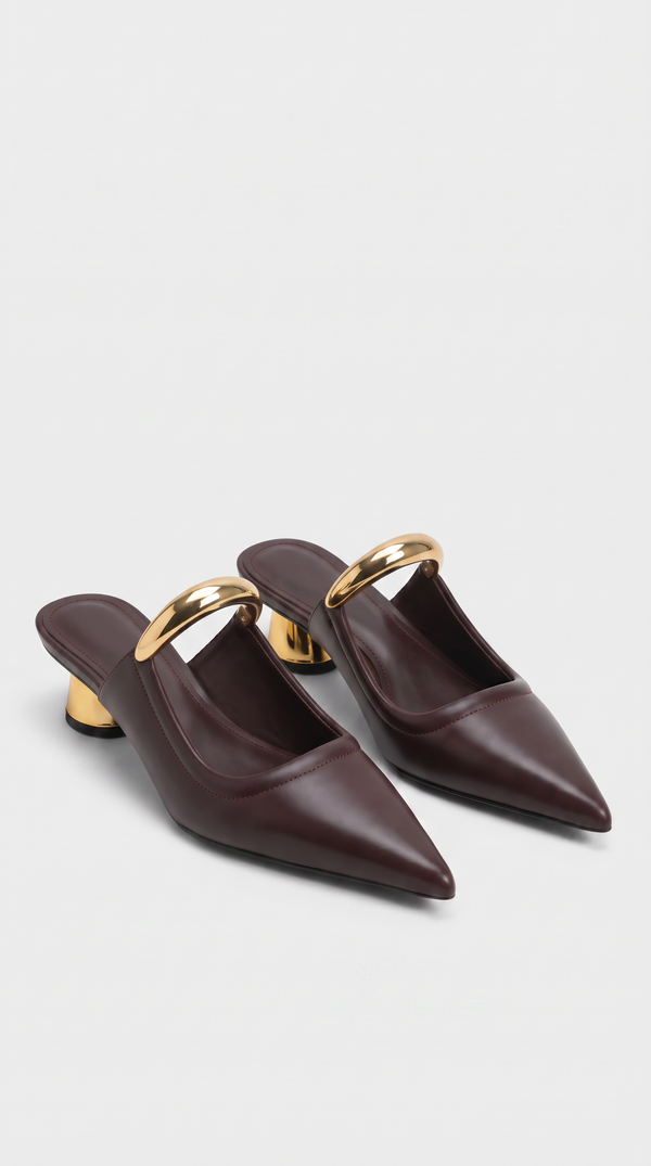 Koma - Metallic Strap Pointed-Toe Leather Mules Brown