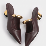 Koma - Metallic Strap Pointed-Toe Leather Mules Brown