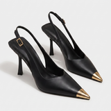 Aver - Metallic Toe Cap Slingback Stiletto Heels Black