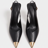 Aver - Metallic Toe Cap Slingback Stiletto Heels Black