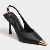 Aver - Metallic Toe Cap Slingback Stiletto Heels Black