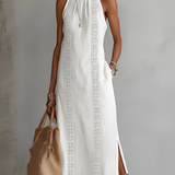Jimena | Relaxed Embroidered Mandarin Collar Midi Dress