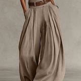 Women's Taupe Cotton-Blend Jumpsuit With Halter Neck & Wide-Leg Silhouette, Timeless Boho-Elegant Style Jumpsuit (Without Belt) MDZ0940C3I