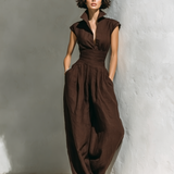 Women's Minimalist Linen Blend Jumpsuit With Cap Sleeves And Wide Legs MDZ0863A5Y