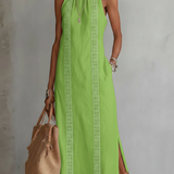 Jimena | Relaxed Embroidered Mandarin Collar Midi Dress