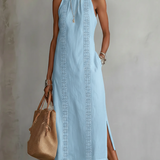 Jimena | Relaxed Embroidered Mandarin Collar Midi Dress