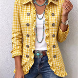 Charlene | Gingham Ruffled Button-Down Jacket