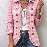 Charlene | Gingham Ruffled Button-Down Jacket