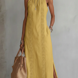 Jimena | Relaxed Embroidered Mandarin Collar Midi Dress